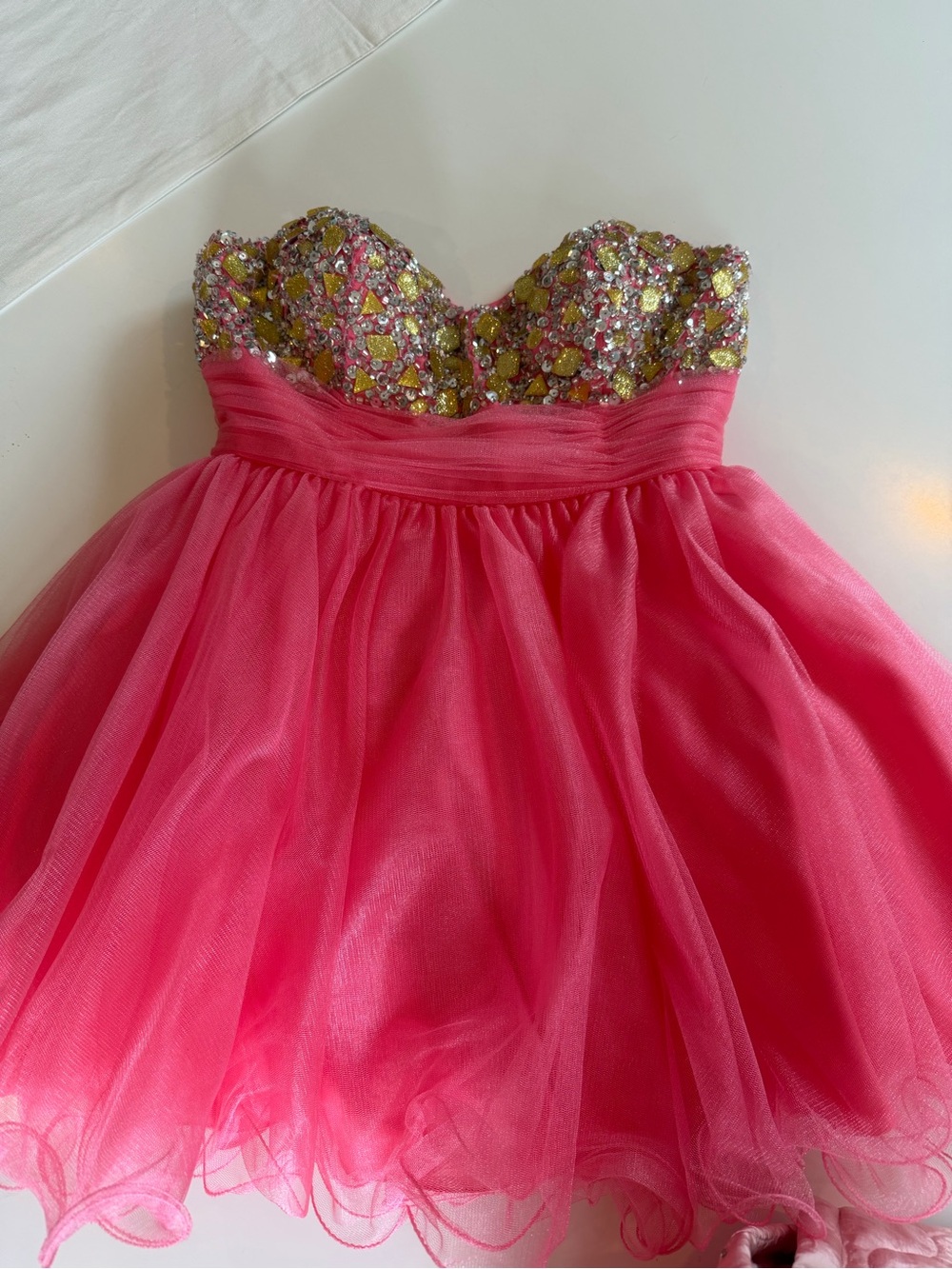 Couture Hand-Beaded Coral Gown - Picture 2 of 13